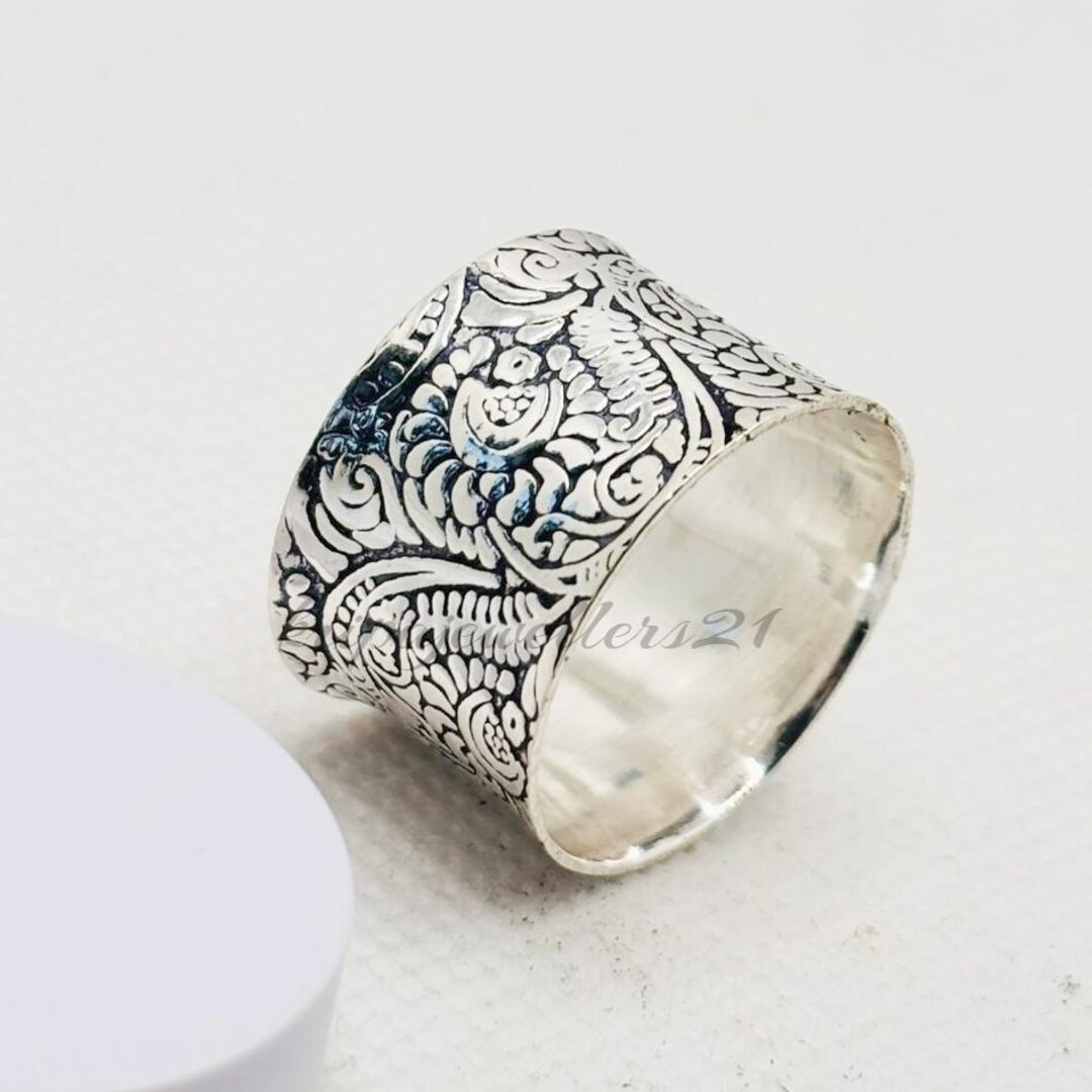Handmade Sterling Silver Wide Band Ring: 925 Flower Thumb Ring - Etsy