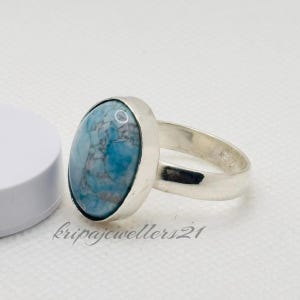 Natural Larimar Gemstone Ring 925 Sterling Silver Ring For Woman Statement Ring Beatiful Ring Empowerment Ring Handmade Silver Jewellery