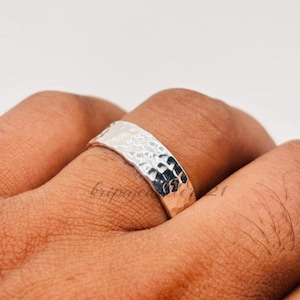 Silver Hammered texture Ring 925 Silver Statement Thick Wide Band Minimalist Ring Thumb Ring Cigar Band Ring Wedding Band Silver Jewellery