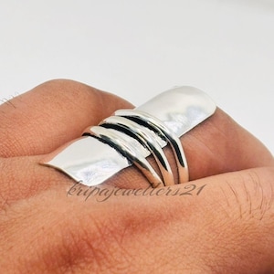 Silver long Statement Ring 925 Sterling Silver Ring Chunky Cigar Cuff Ring Gift For Man Woman Full Finger Ring Handmade Silver Jewellery