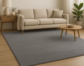 Hand Tufted Solid Grey Wool Rug, Modern Home Decor