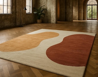 Abstract Geometric Area Rug | Retro Cream, Orange & Terracotta