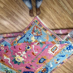 Exquisite Pink Oushak style Hand Knotted Rug, 5x8, 6x9, 8x10, 9x12, 10x14 ft Handmade Rugs for Living Room - Antique Contemporary Cozy rug