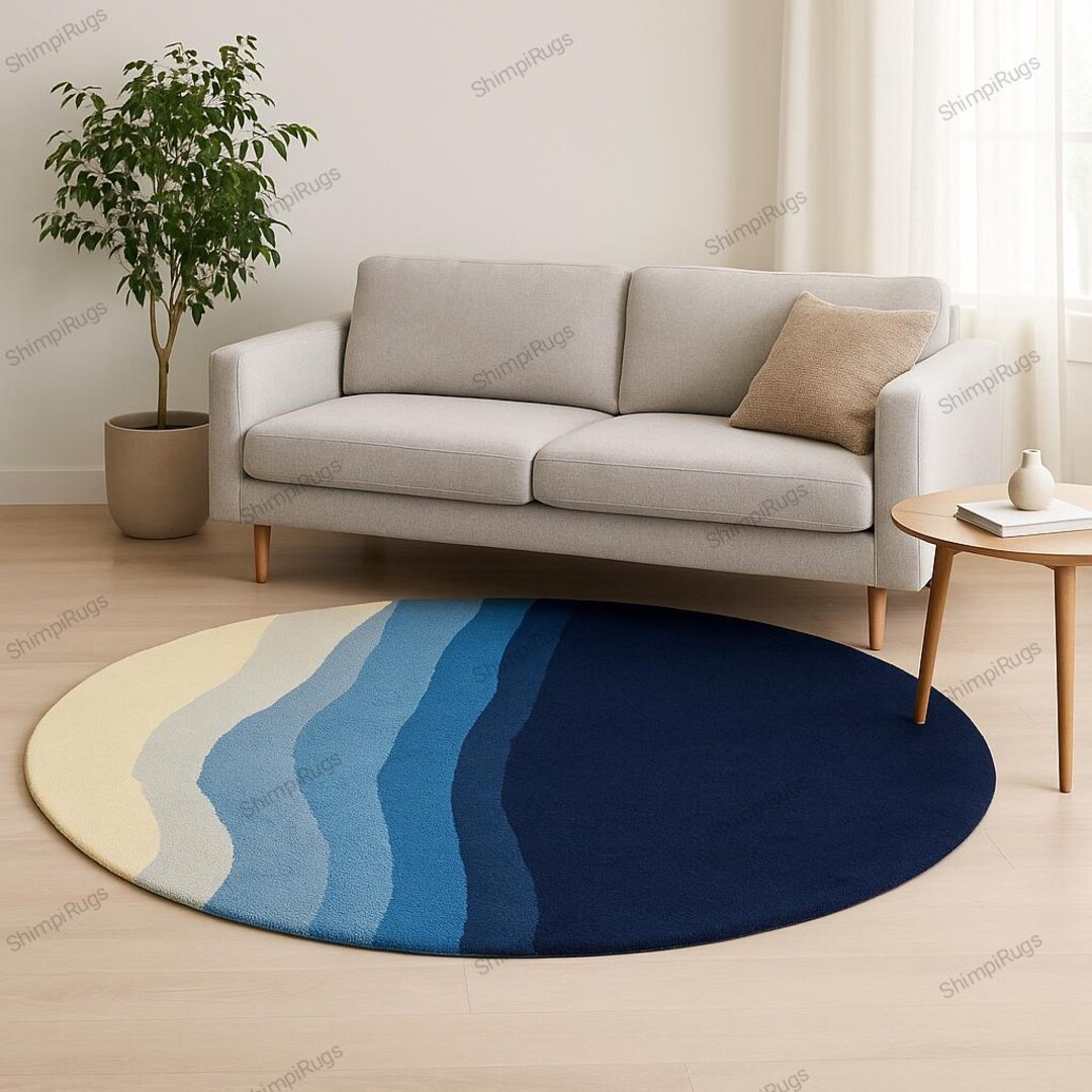 Blue Shell Shapped Rug Ocean Blue Wool Rug - Hand-tufted, Modern Round Accent - Etsy
