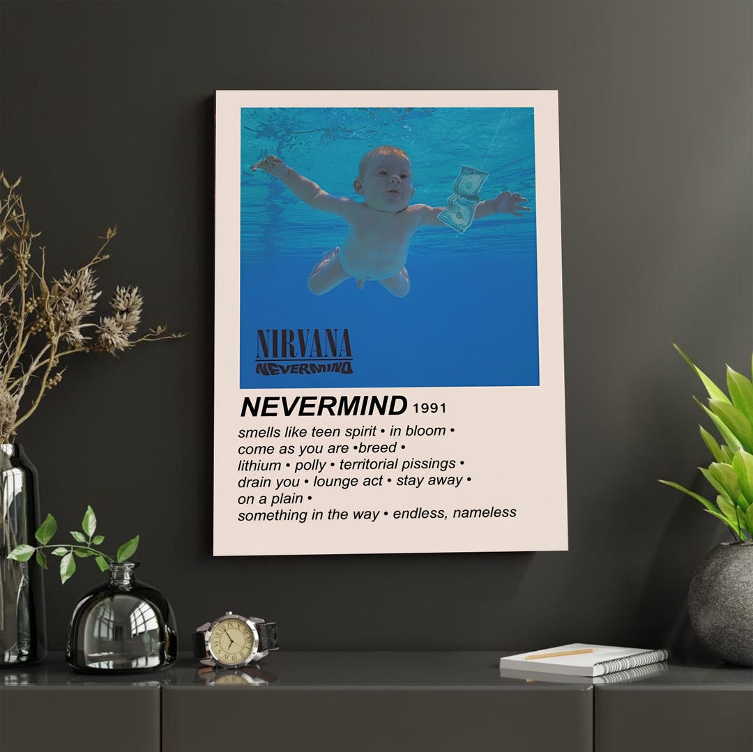 Nirvana Nevermind Poster 1991, Grunge Rock Album Wall Art, Smells Like ...