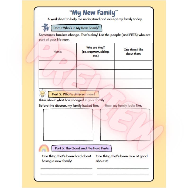Divorce Worksheets for Kids- Printable Coping Journal, Family Change ...