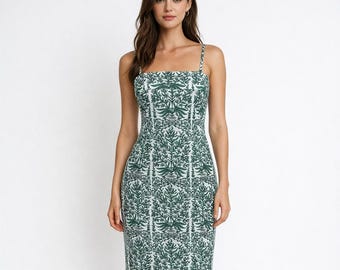 Handmade Summer Dress | Floral Hand Block Print Cotton Midi | Slim Fit Spaghetti Strap Dress |