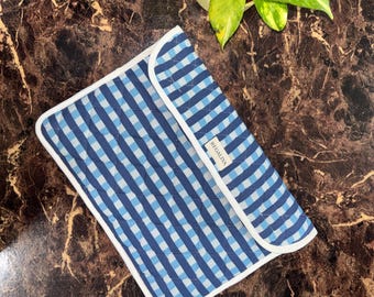 Quilted MacBook Air Sleeve | Blue Check Laptop Case | Padded Laptop Bag | 13” / 15” / 16” |