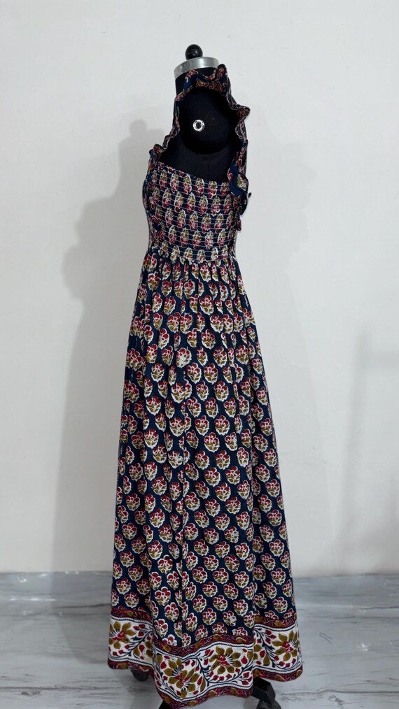 Hand-Block Printed Cotton Maxi Dress | Ruffle Straps, Boohoo Sundress | Beach Wear | Summer Dress | Smocked