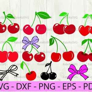Ciliegia in formato SVG, Vettore di frutta estiva, Ciliegie in formato SVG, Frutta in formato SVG, Estate in formato SVG, Mazzo di ciliegie in formato DXF, Clipart di ciliegie, Stampa di ciliegie in formato Png, Silhouette, PDF
