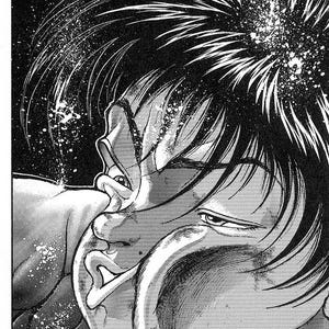 May include: Black and white manga panel depicting a close-up of two faces in a moment of intense emotion. The artwork features detailed shading and dynamic lines, conveying a sense of struggle or conflict.