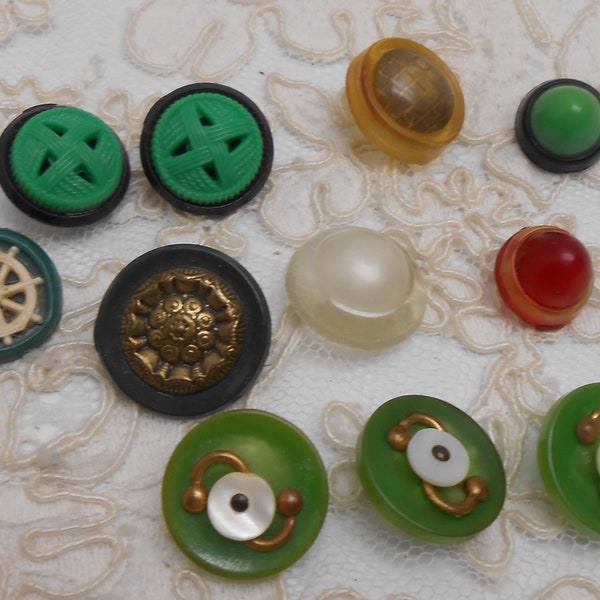 Lot #8 Eleven (11) Early Plastic Two-Piece Unique Cellulose Acetate Buttons All Different