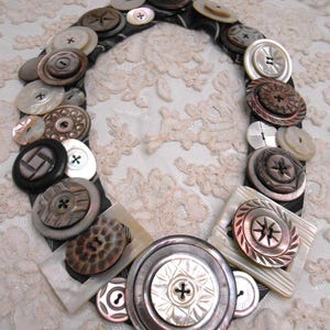 Vintage Mother of Pearl Button Necklace: Upcycled Silk Tie, OOAK