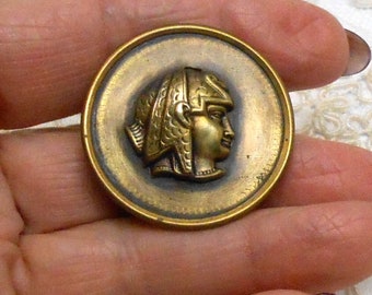 Large Brass Egyptian Head Button - 1-3/8" - (A-12)