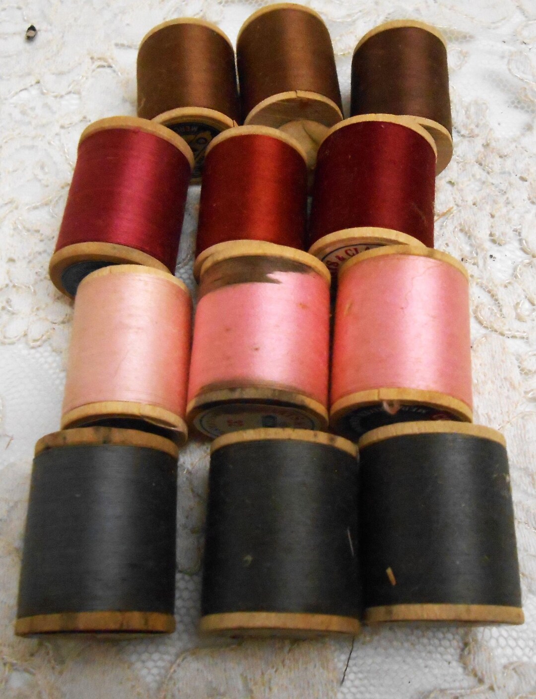 No. 6 - 12 Vintage Wooden Sewing Thread Spools for Crafts Assorted ...