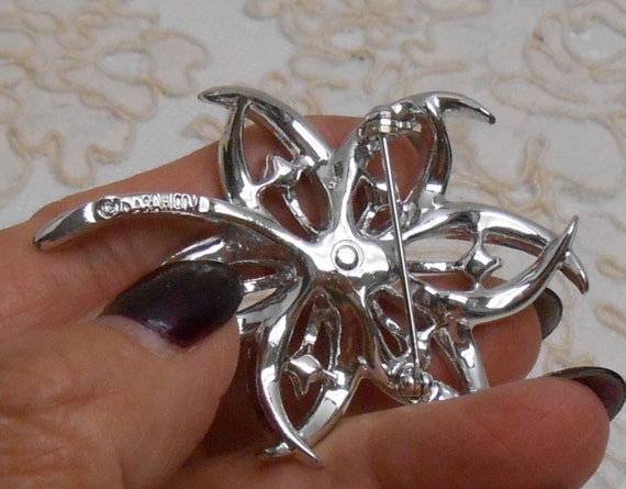 Vintage Sara Coventry Silver & Rhinestone Flower … - image 4