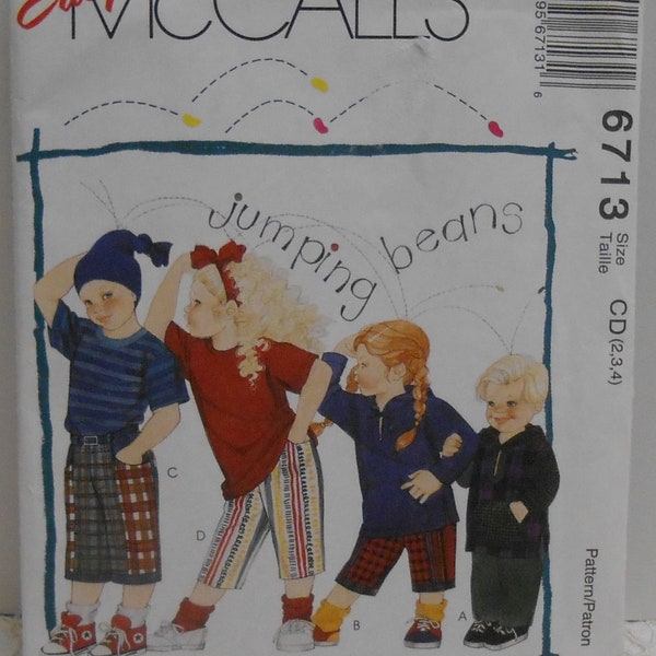 Easy "Jumping Beans" Kids' T-shirt & Pants McCall's Pattern #6713, Sizes 2-3-4 - UNCUT