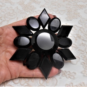 Huge Antique Victorian Mourning Wired Black Glass Applique Adornment Trim