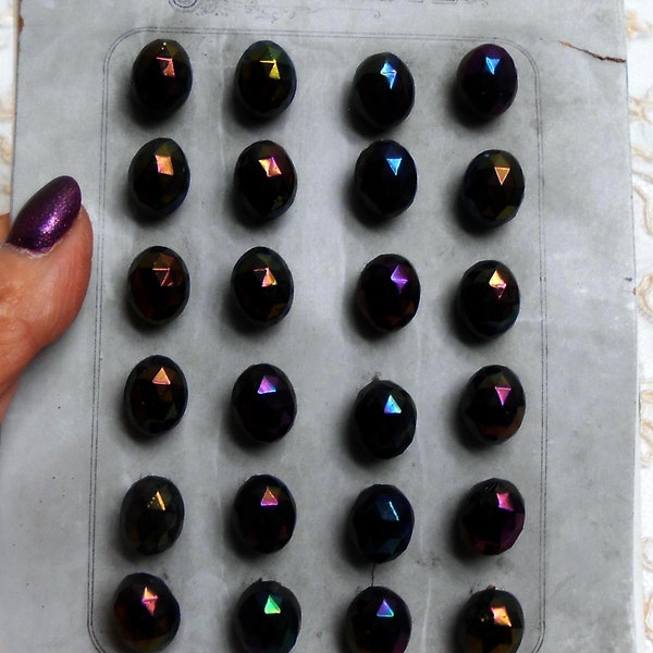 Nouveaute Oval Iridescent Purple Green Glass Buttons on Original Card