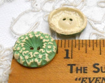 Small Green & White Buffed Button - (A-45)
