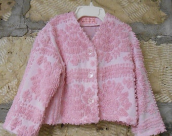 Child's Chenille Jacket Made From Vintage Pink Chenille - Recycled - Size 4  (Recycled, OOAK)