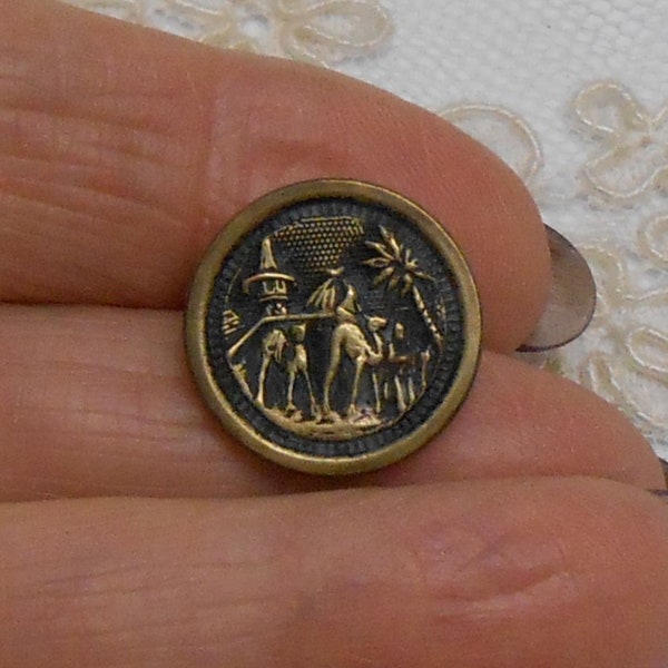 Desert Camels Victorian Picture Button -  11/16"  ((A-14)