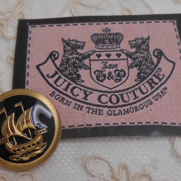 Designer JUICY COUTURE Black & Gold Metal "Ship" Replacement Button - 1-1/8 Inch   (#4)