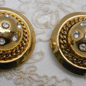 Huge Gold-Tone Earrings with Rhinestones Clip-On Earrings