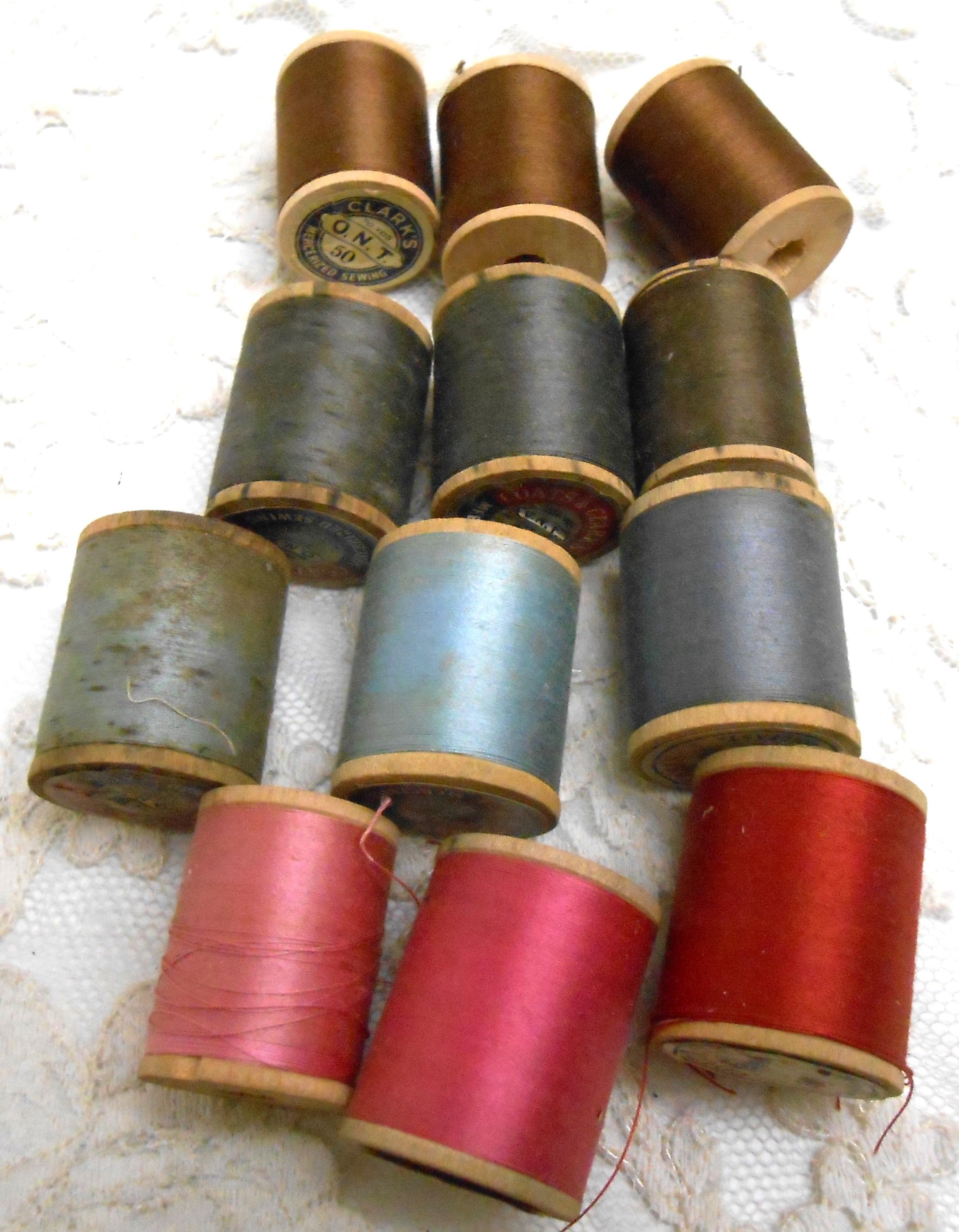 No. 1 - 12 Vintage Wooden Sewing Thread Spools for Crafts Assorted ...