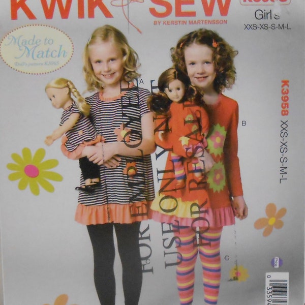 Kwik Sew's Girls' Top & Leggings, Pattern #K3958,  XXS, XS, S, M, L - UNUSED