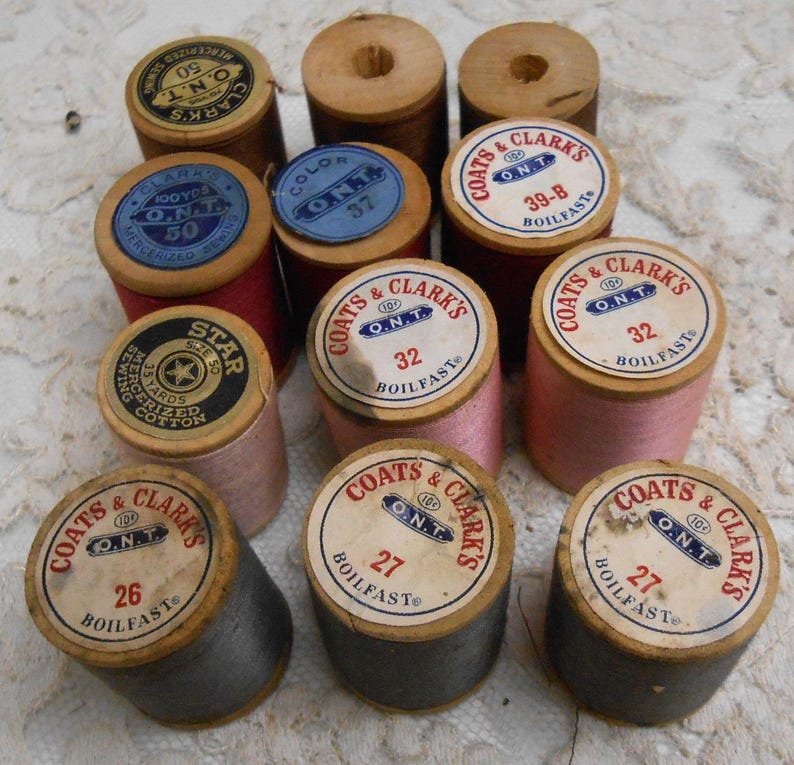 No. 6 - 12 Vintage Wooden Sewing Thread Spools for Crafts Assorted ...