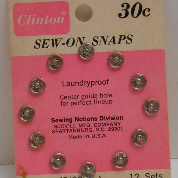Clinton Silver Sew-On Snaps - Original Card