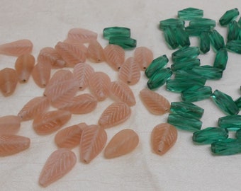 Vintage Frosted Leaf Shaped & Green Cut Glass Beads - Use for crafts, Jewelry making, etc.