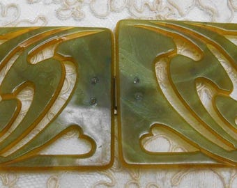 Eye-Catching 2-Piece, Pierced, Two-Tone Celluloid Buckle - 4 3/4 Inches