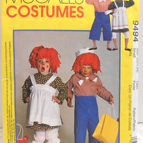 McCall's Raggedy Ann & Andy Costume, Pattern #9494, Size Small - PARTIALLY CUT