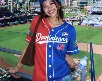 Dominican Baseball Jersey , Custom Name & Number Jersey, Dominican Flag Shirt, Latina Game Day Outfit, Caribbean Pride Women Jersey