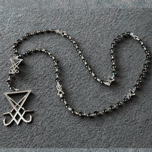 Sigil of Lucifer Rosary Necklace – Gothic Luciferian Rosary Beads Occult Jewelry Satanic Left Hand Path Rosary for Goth Witches & Demons