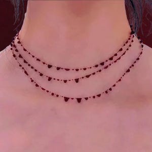 Red Blood Drop Gothic Choker, Vampish Blood Red Layered Necklace, Cosplay Vampire Jewelry, Halloween Costume Accessory