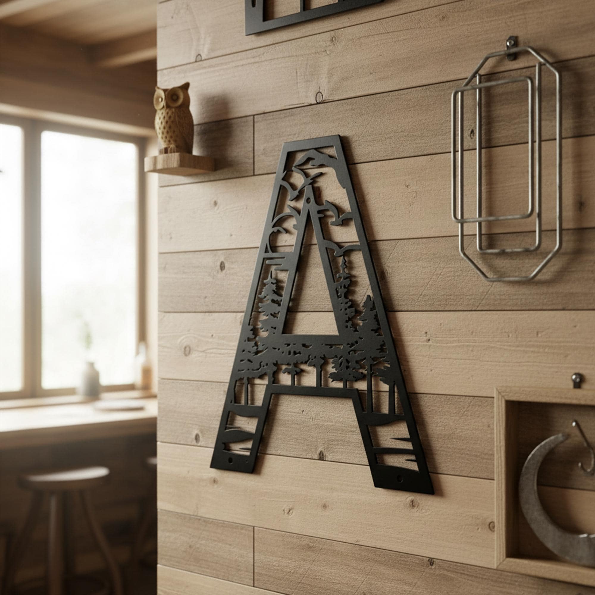 Custom Metal Letter Outdoor Monogram, Nature Wall Art, Trees & Birds ...