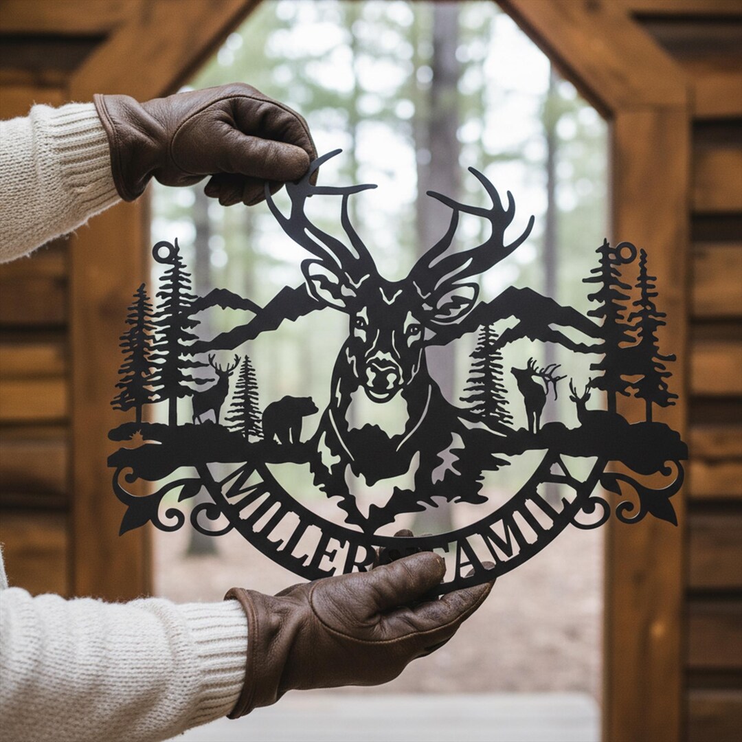 Personalized Deer Metal Hanging Art, Rustic Cabin Decor, Rustic Deer ...