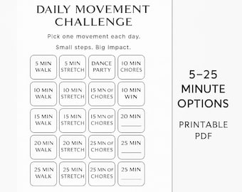 Daily Movement Challenge | Printable Wellness Habit Tracker (PDF)