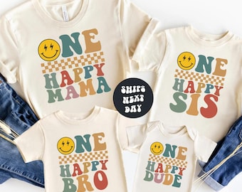 One Happy Dude Matching Birthday Family Shirts Retro 1st Birthday Shirt Matching Birthday Shirts Happy Face Birthday Outfit Birthday Gift