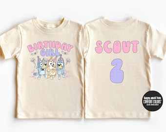 Sudadera de cumpleaños personalizada con diseño de perro azul para niños, camiseta de cumpleaños de perro azul, sudadera personalizada para niñas, sudadera de cumpleaños para niños pequeños, regalo para ella