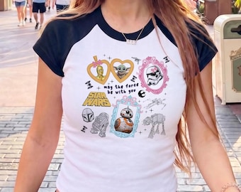 Camiseta corta retro de Star Wars para bebé, May the 4th Be With You, top corto de Disney, camiseta femenina de Star Wars estilo años 90, camiseta vintage de Star Wars Y2K