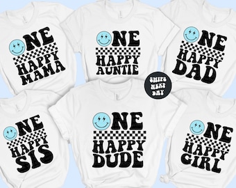 Custom Family Shirt Matching Family Tees One Happy Dude Matching Birthday Shirt One Happy Family Groovy Birthday Shirt Retro Happy Face Tee