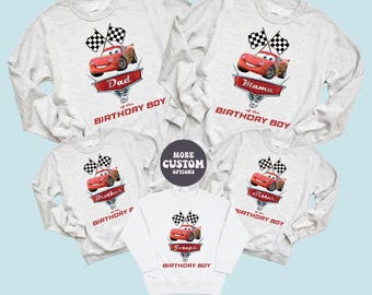 Custom Disney Cars Birthday Boy Sweatshirt Lightning McQueen Birthday Shirt Lightning McQueen Disney Family Birthday Shirts Boys Birthday