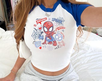 Marvel Spidey y sus increíbles amigos Top corto a cuadros Ghost Spider Camiseta sin mangas a juego Camiseta de bebé de cómic de MCU de Disney Viaje familiar a Disneyland