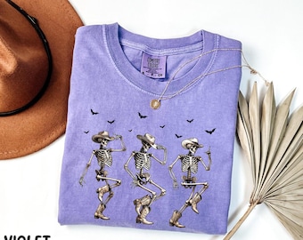 Halloween Dancing Skeleton Comfort Colors® Shirt Western Halloween Cowboy Sweatshirt Halloween Cowboy Shirt Halloween Cowboy Skeleton Shirt