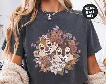 Vintage Chip And Dale Shirt Disney Floral Chip And Dale Comfort Colors® Shirt Disney Vacation Gifts Retro Magic Kingdom Disney Family Trip