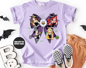 Princess Halloween Comfort Colors® Shirt Coquette Halloween Bow Tee Snow White Ariel Rapunzel Spooky Sweatshirt Retro Disney Princess Shirt